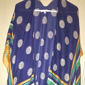 Navy Blue Woven Heart Kimono